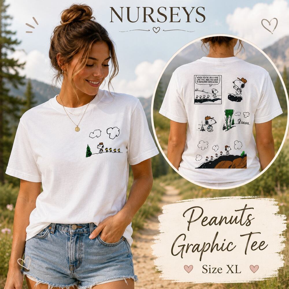 Peanuts Snoopy Hiking Graphic Tee XL White NWOT